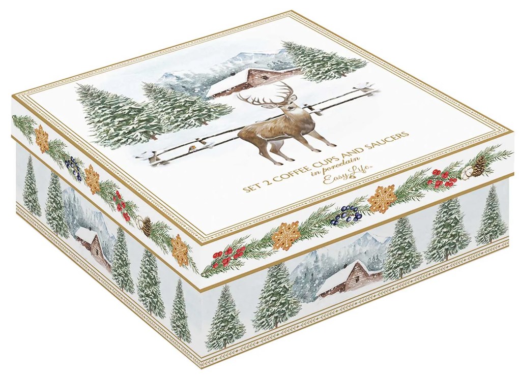 Karácsonyi porcelán kávés eszpresszó csésze aljjal 2 személyes White Forest