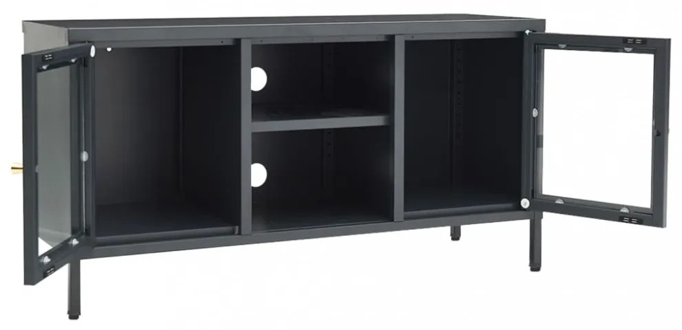 antracitszürke acél és üveg TV-szekrény 105 x 35 x 52 cm