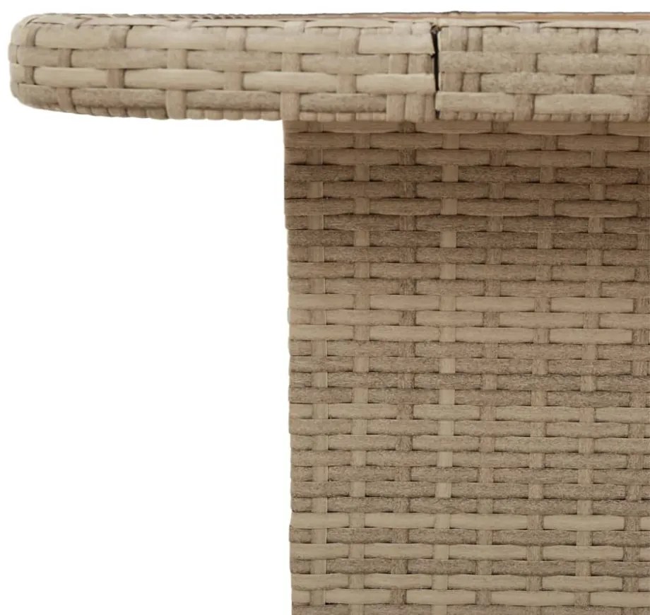 bézs polyrattan és akácfa kerti asztal 90 x 55 x 71 cm