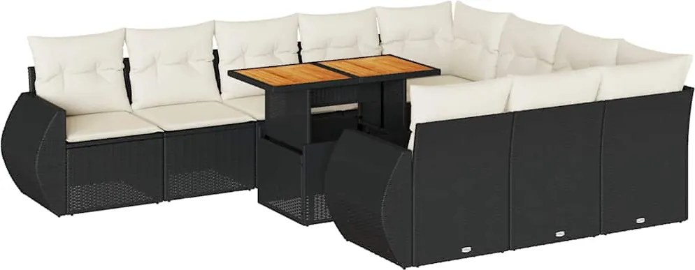 vidaXL 11 részes fekete polyrattan kerti ülőgarnitúra párnákkal