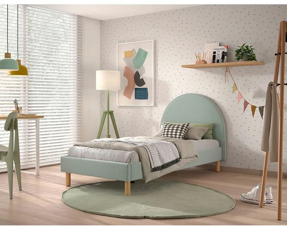 Zöld kárpitozott egyszemélyes ágy ágyráccsal 90x200 cm MOON – Vipack