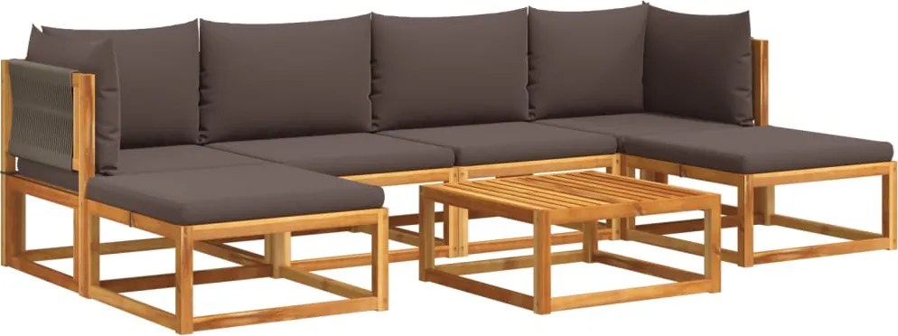 vidaXL 7 darabos kerti kanapégarnitúra párnákkal, akácfa és kötél