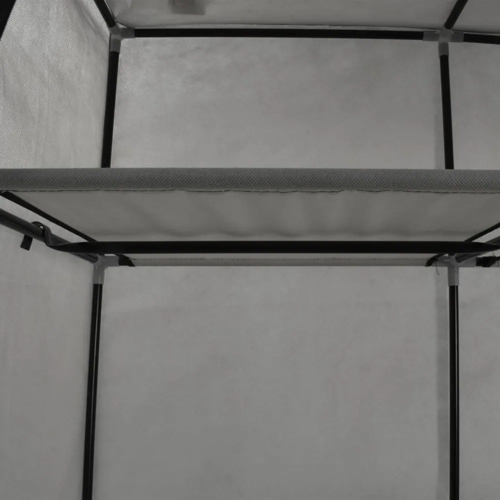 szürke szövet ruhaszekrény rekeszekkel és rudakkal 150x45x175cm