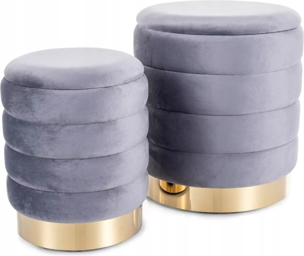 Puff tárolórekesszel, szürke, előszoba ülőke, 2 db-os szett Britta