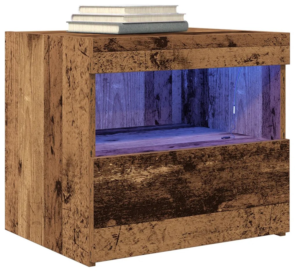 Éjjeli Asztal LED Fénnyel Régi Fa 50x40x45 cm