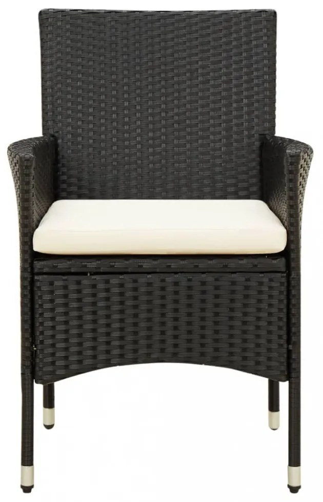 9 részes fekete polyrattan kültéri étkezőszett párnákkal