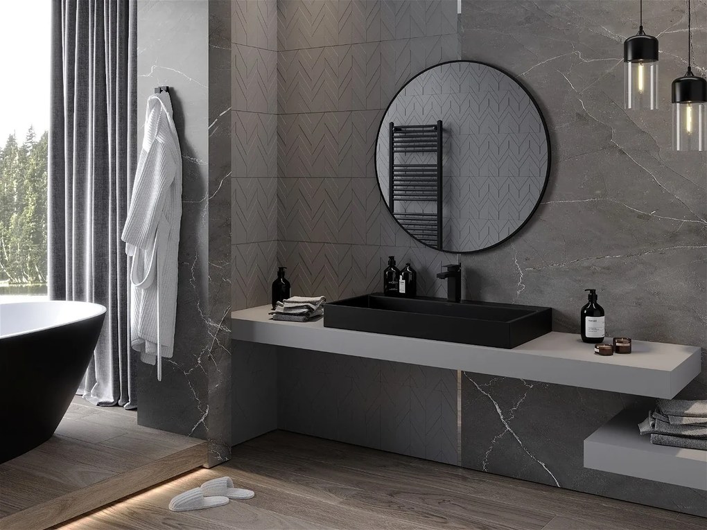 Mexen Loft, kerek fürdőszobai tükör 95 cm, keret színe fekete matt, 9850-095-095-000-70