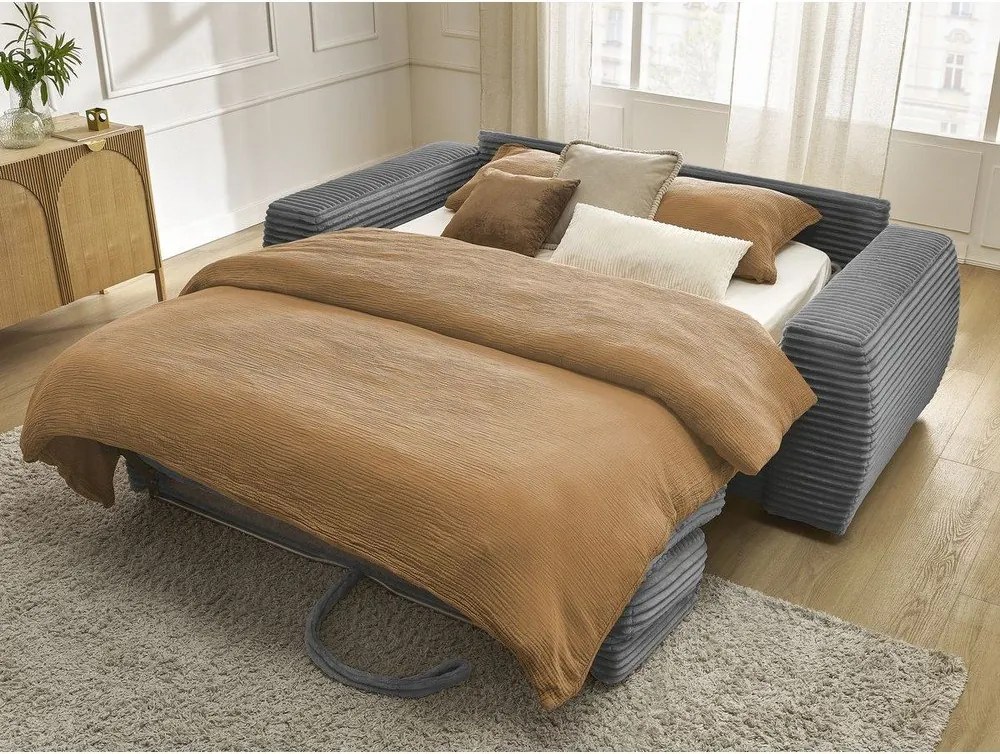 Sötétszürke kordbársony kinyitható kanapé mindennapos alvásra 240 cm Hugo – Bobochic Paris