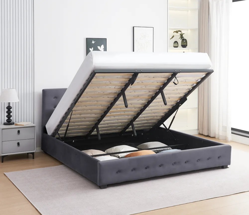 Ágy tárhellyel, 160x200, szürke, MINDY