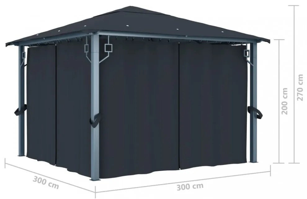 antracitszürke alumíniumpavilon függönnyel 300 x 300 cm