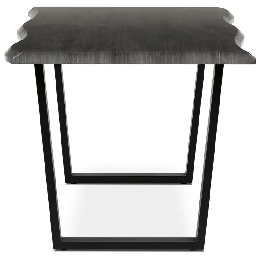 Masă de sufragerie, 160x90x75 cm, blat MDF, decor stejar gri, picioare metalice in forma de U