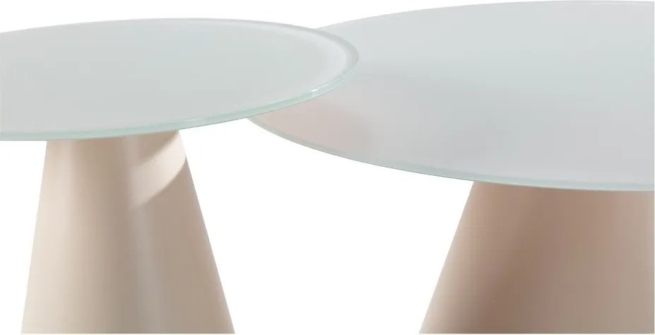 Krémszínű kerek dohányzóasztal szett 2 db-os üveg asztallappal ø 80 cm Vida – MOME