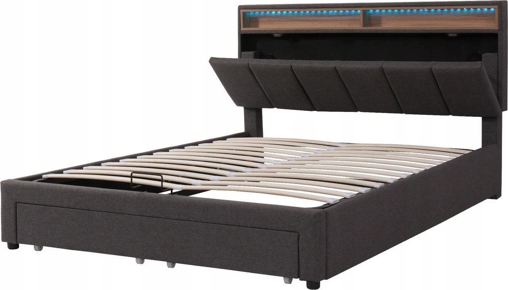 Kárpitozott ágy Led világítással , tároló fiókkal 140x200cm