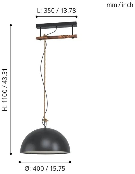 Eglo 43396 - HODSOLL függeszték kábellel 1xE27/40W/230V