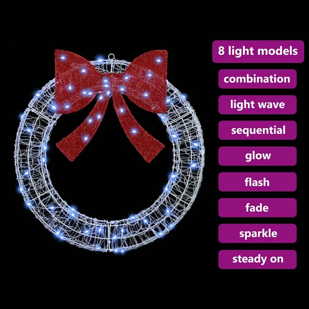 Koszorú 60 LED-del Hideg feher 75 cm Akril