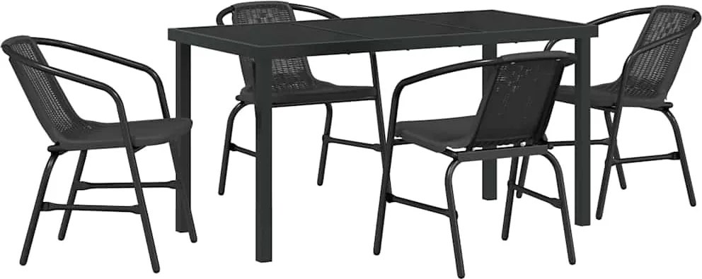 vidaXL Kert étkező szett 5 pcs Fekete Porszórt acél