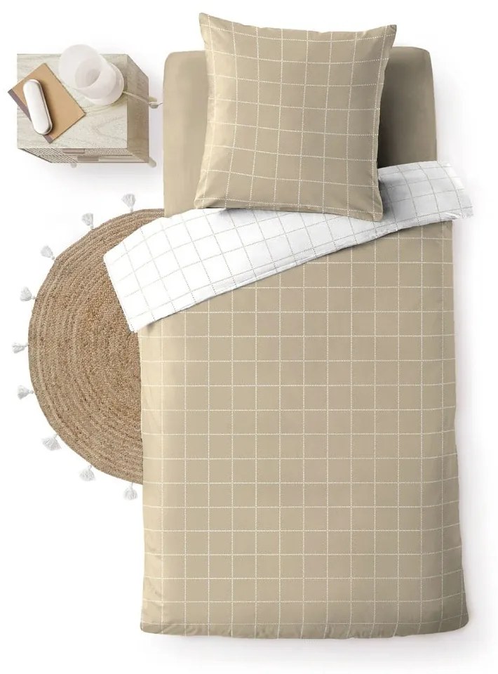 Fehér-bézs egyszemélyes pamut ágyneműhuzat 140x200 cm Cadria – douceur d'intérieur