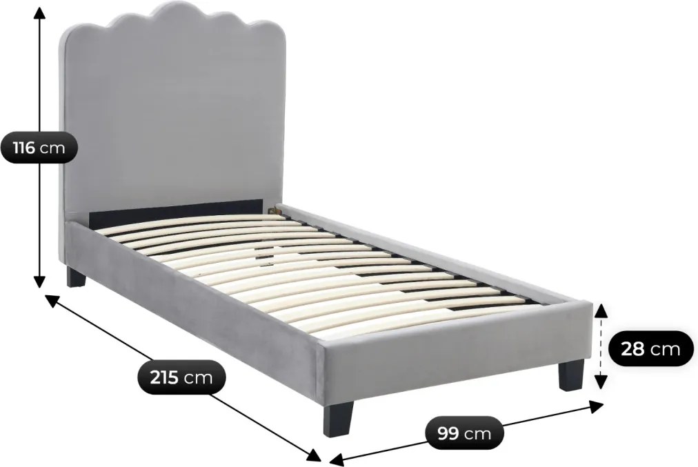 Łóżko 90x200 CRATER Szare Welurowe