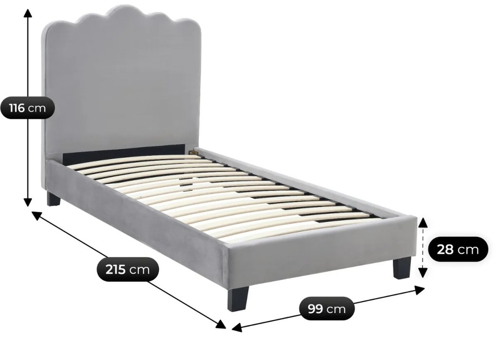 Szürke Bársony Kárpitozott Ágy. 90x200 CRATER