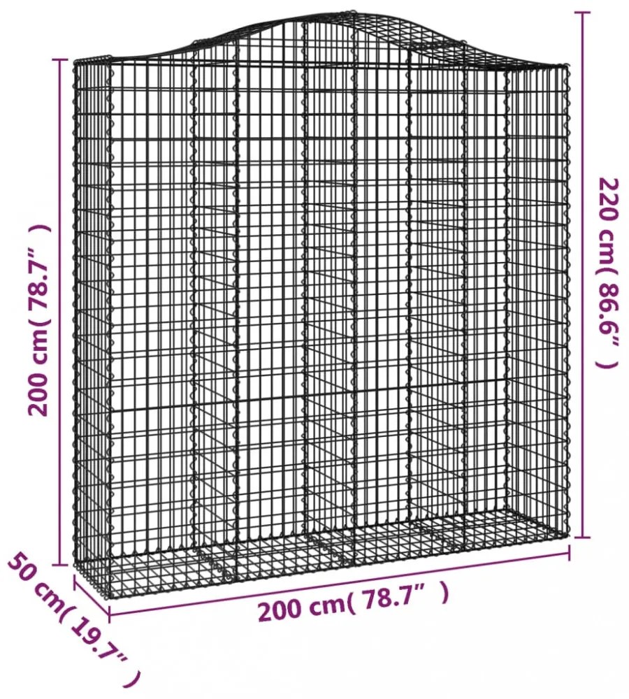2 db íves horganyzott vas gabion kosár 200x50x200/220 cm