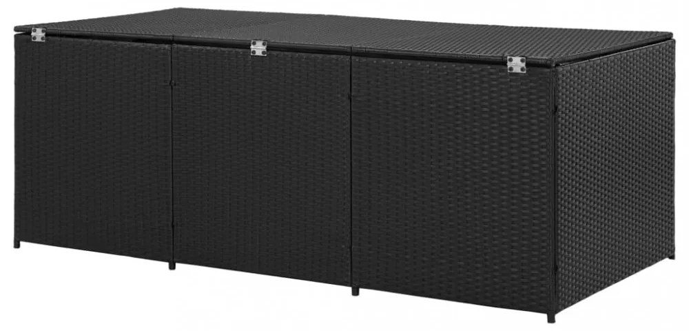 fekete polyrattan kerti tárolóláda 180 x 90 x 70 cm