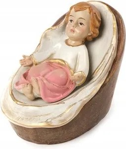 Kis Jézus pólóban és takaróban jászolban 13,4cm hosszú Betlehem Karácsony