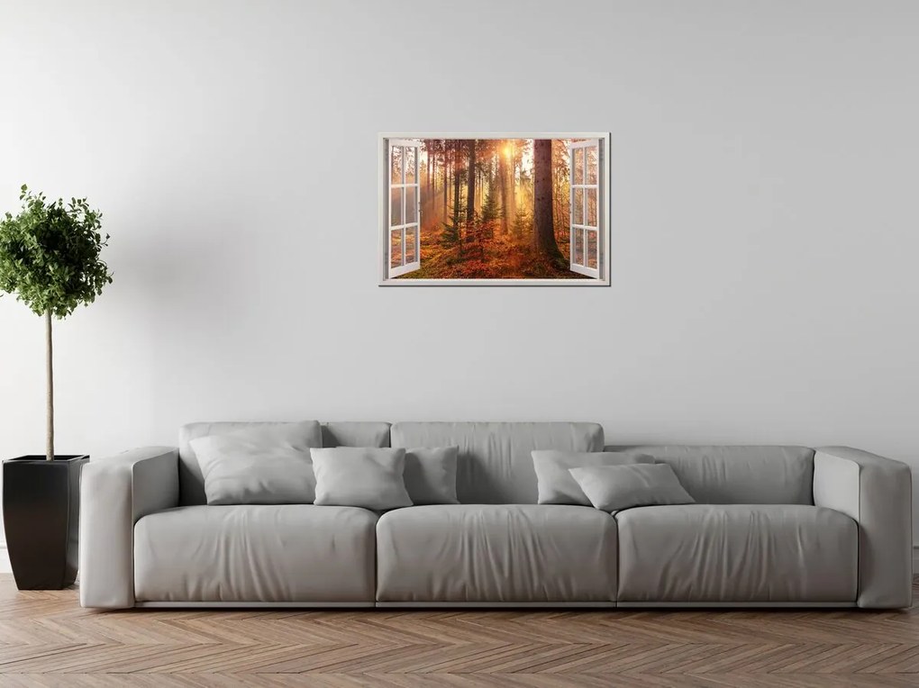 Gario Vászonkép Nyitott ablak Pasztell erdo Méret: 120 x 80 cm