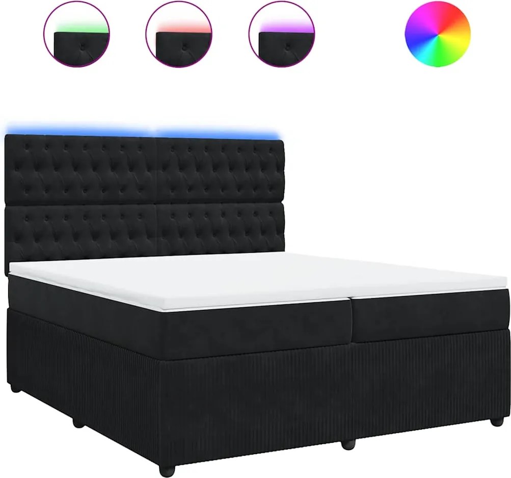 vidaXL fekete bársony rugós ágy matraccal 200x200 cm