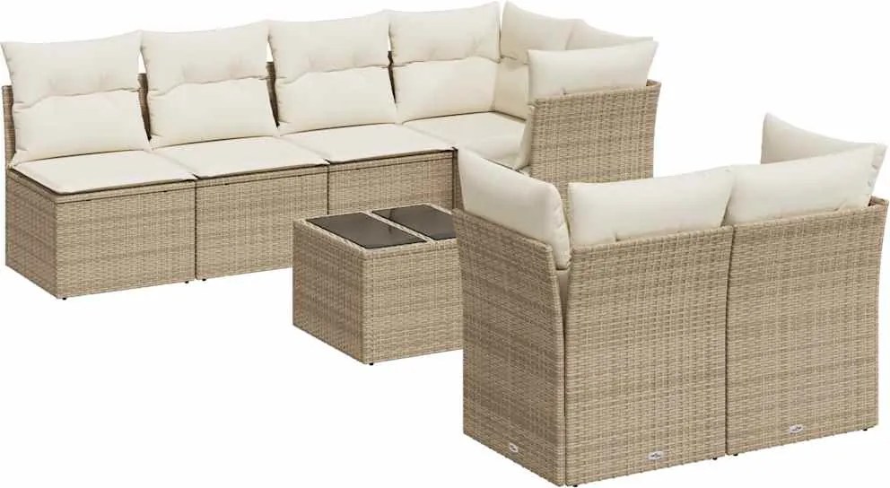 vidaXL 8 részes bézs polyrattan kerti ülőgarnitúra párnával