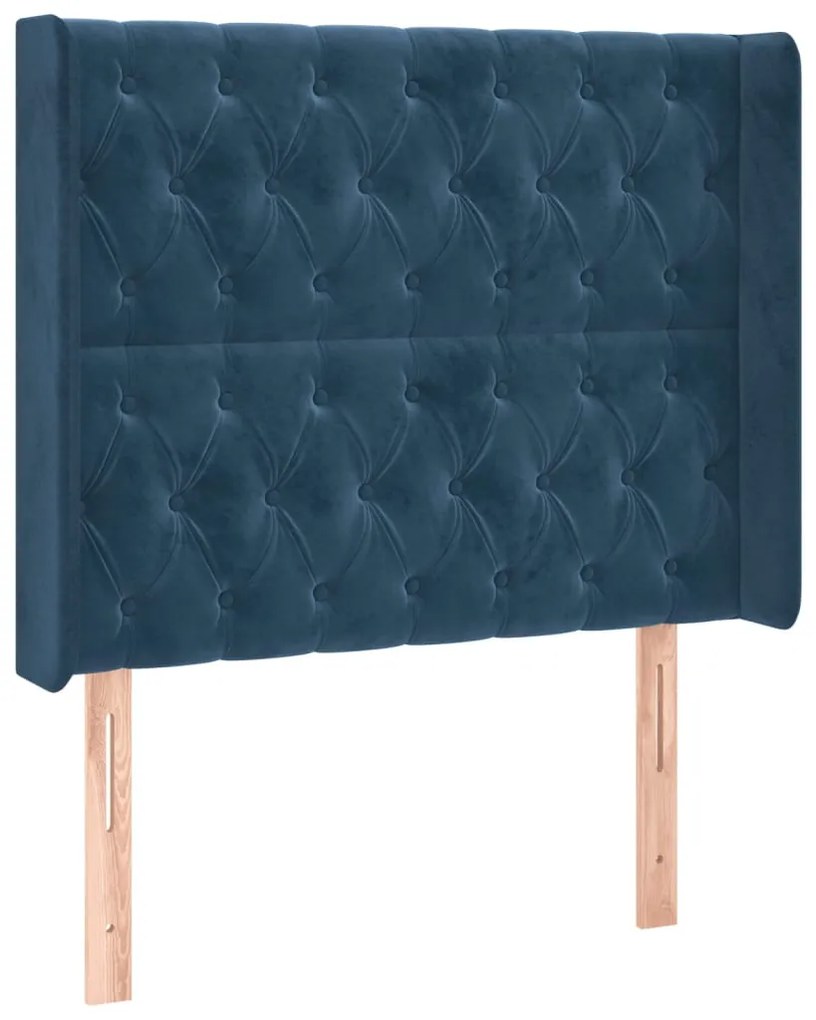 sötétkék bársony LED-es fejtámla 103x16x118/128 cm