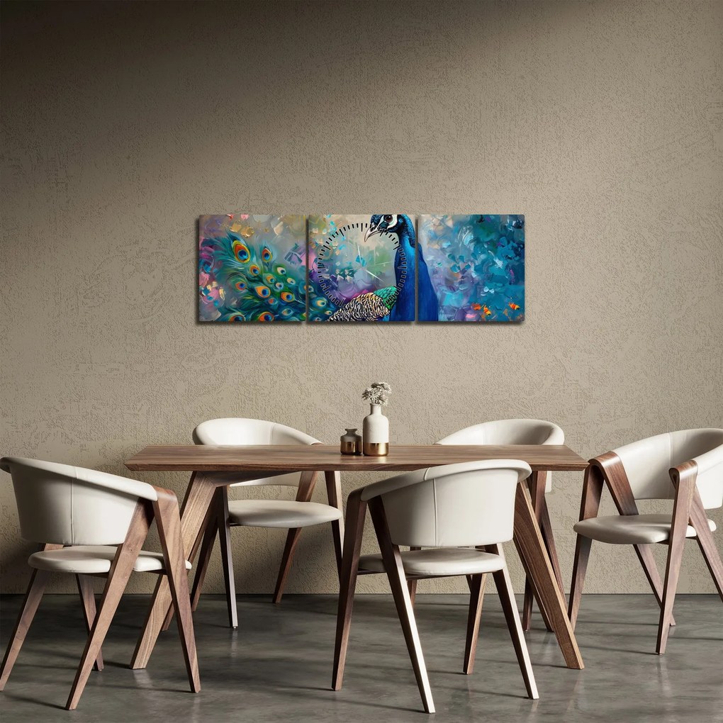 Kép - Festmény egy páva (órával) (90x30 cm)