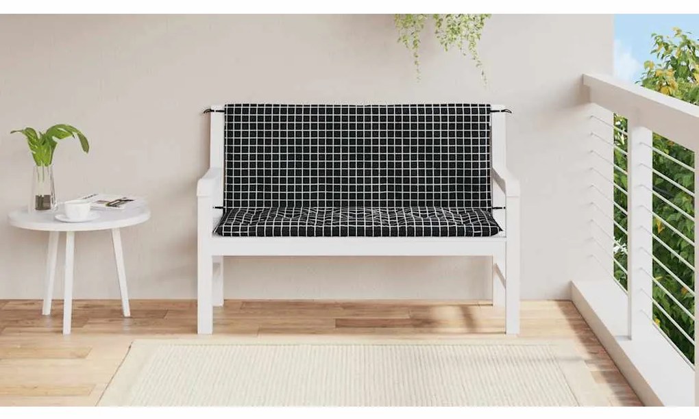 2 db fekete kockás szövet kerti padpárna 120 x 50 x 7 cm