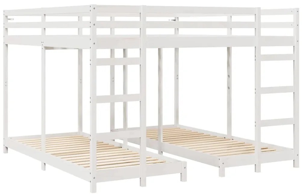 vidaXL Háromszintes emeletes ágykeret Fehér 200 x 200 cm Tömör fenyőfa