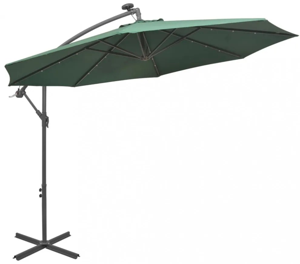 zöld függőernyő LED-del, fém rúddal 300 cm