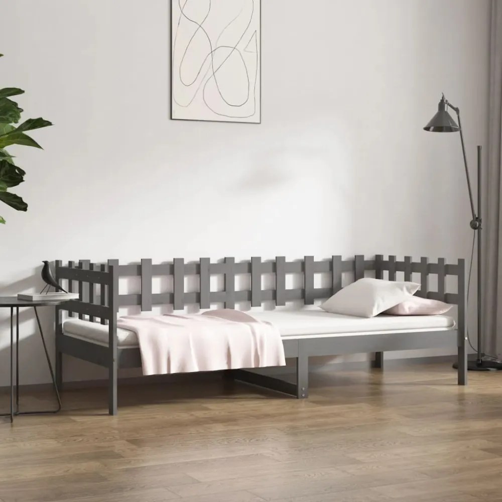 szürke tömör fenyőfa kanapéágy 80 x 200 cm