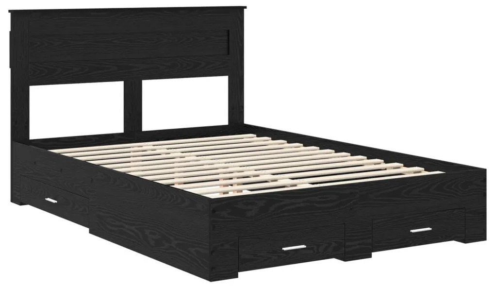 vidaXL Ágykeret fejtámlával fiókkal Fekete tölgy 140 x 190 cm Faanyag