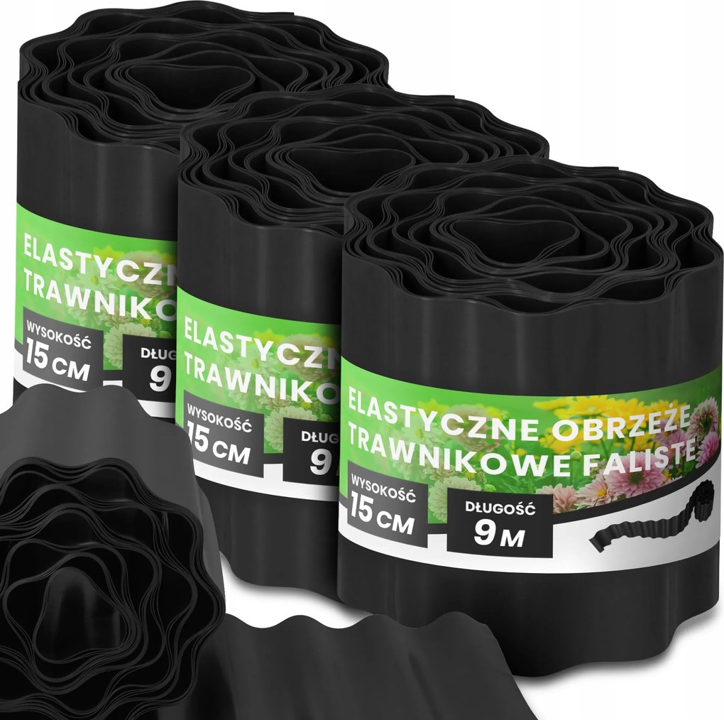 Gyepszegély 15 cm 27 m Kerti Hullámos Paliszád Border Fekete Us-t