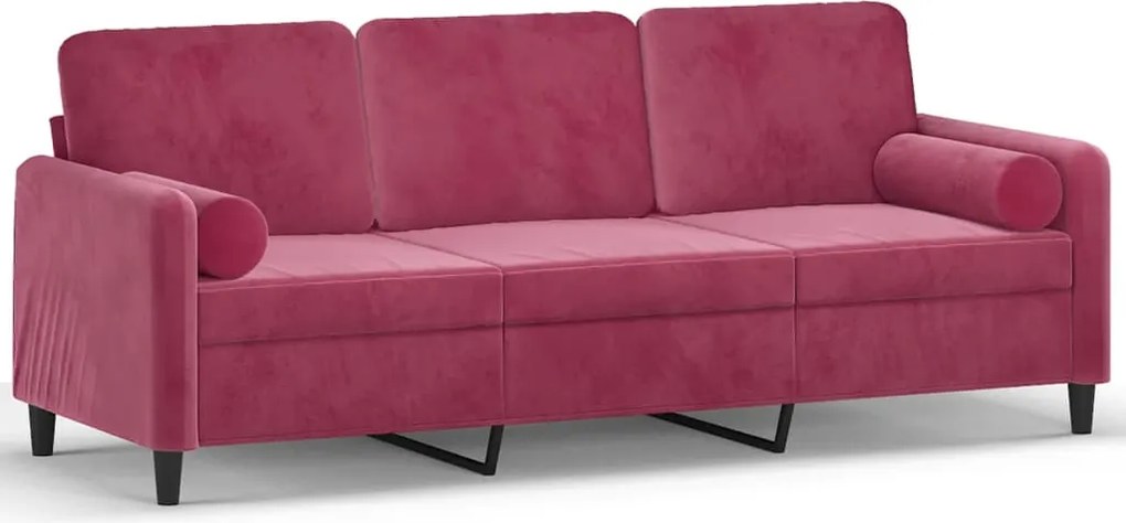 vidaXL 3 személyes bordó bársony kanapé díszpárnákkal 180 cm