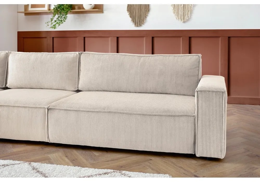 Krémszínű kordbársony sarokkanapé (bal oldali) Nihad modular – Bobochic Paris