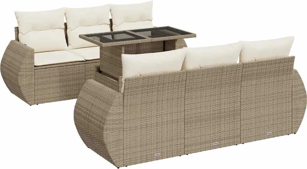 vidaXL 7 részes bézs polyrattan kerti ülőgarnitúra párnákkal