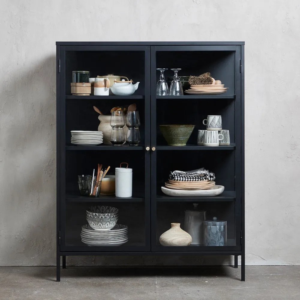 Fekete fém tálalószekrény 110x140 cm Carmel – Unique Furniture
