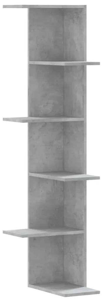 betonszürke szerelt fa fali sarokpolc 36,5 x 36,5 x 140 cm
