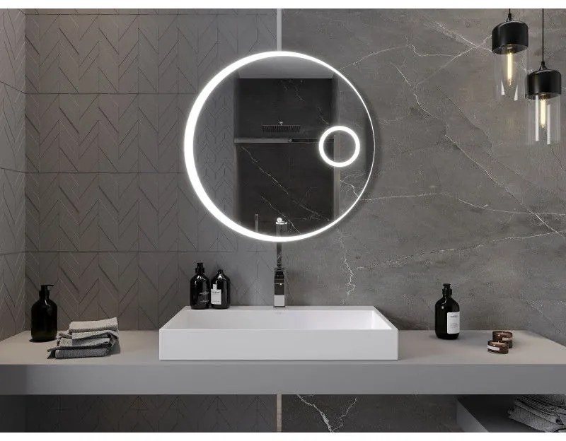 Mexen Ella, LED fürdoszobai tükör háttérvilágítással és kozmetikai tükörrel 80x80 cm, 6000K, páramentesíto, 9811-080-080-611-00
