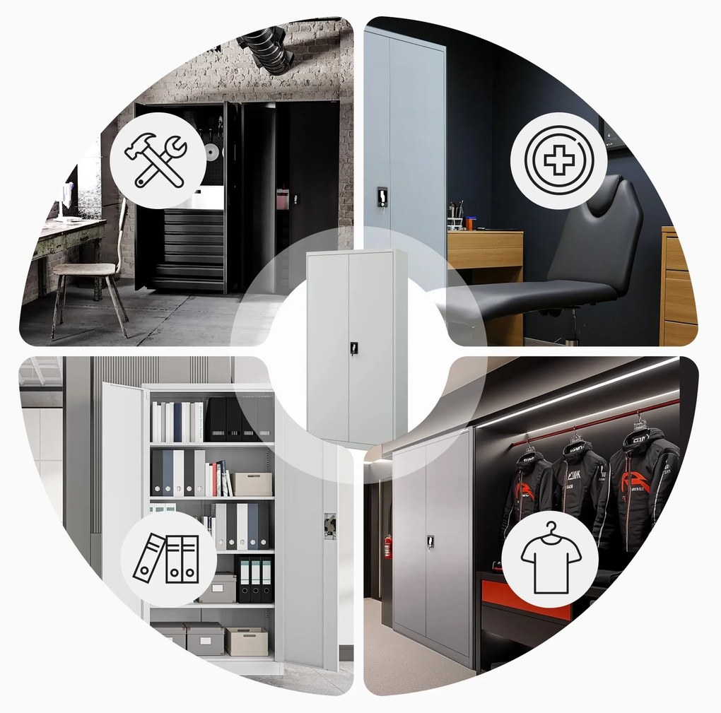 Fém iratszekrény JAN H, 900 x 1950 x 400 mm, szürke