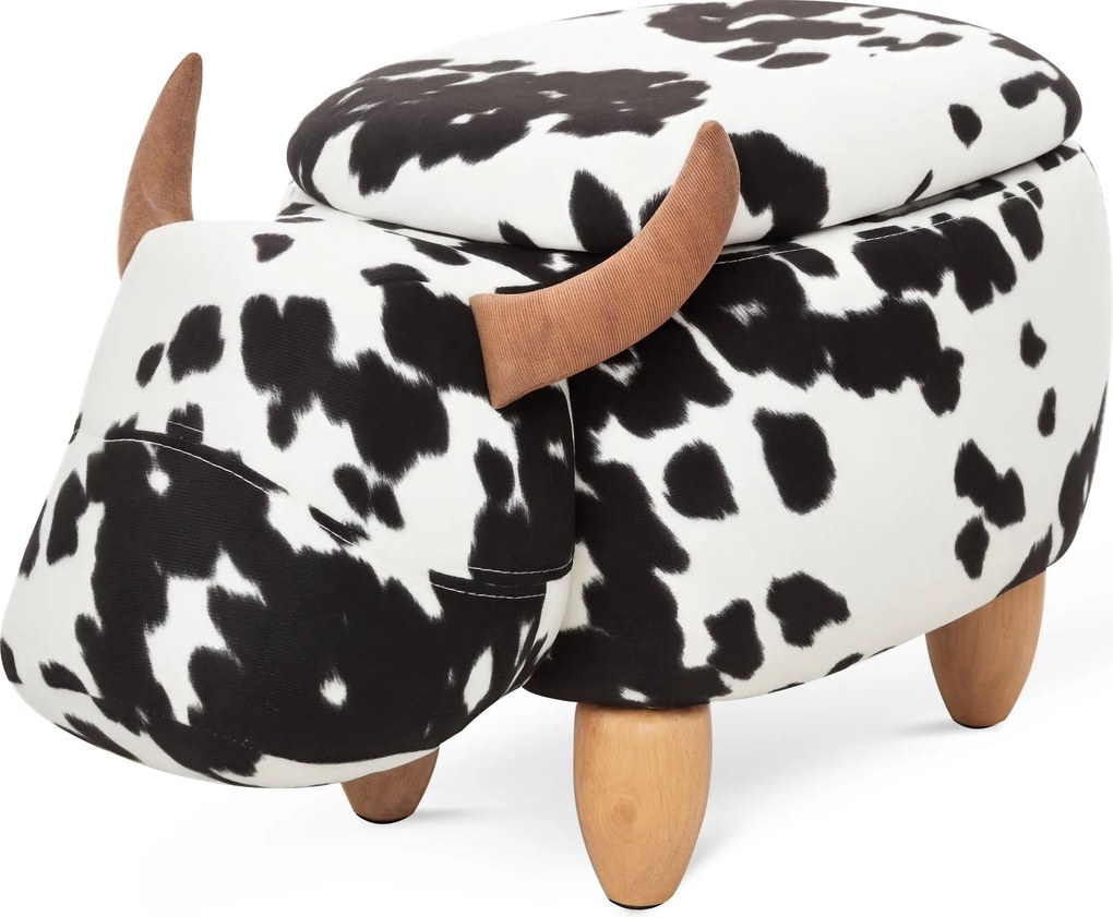 HOMCOM Állatos Puff, Dekoratív Puff Tárolóhellyel, Kárpitozott Puff, Ülőpárna Állatmintával, Nappalihoz, Malac Puff, Fekete+Fehér, 62 x 35 x 36 cm | A