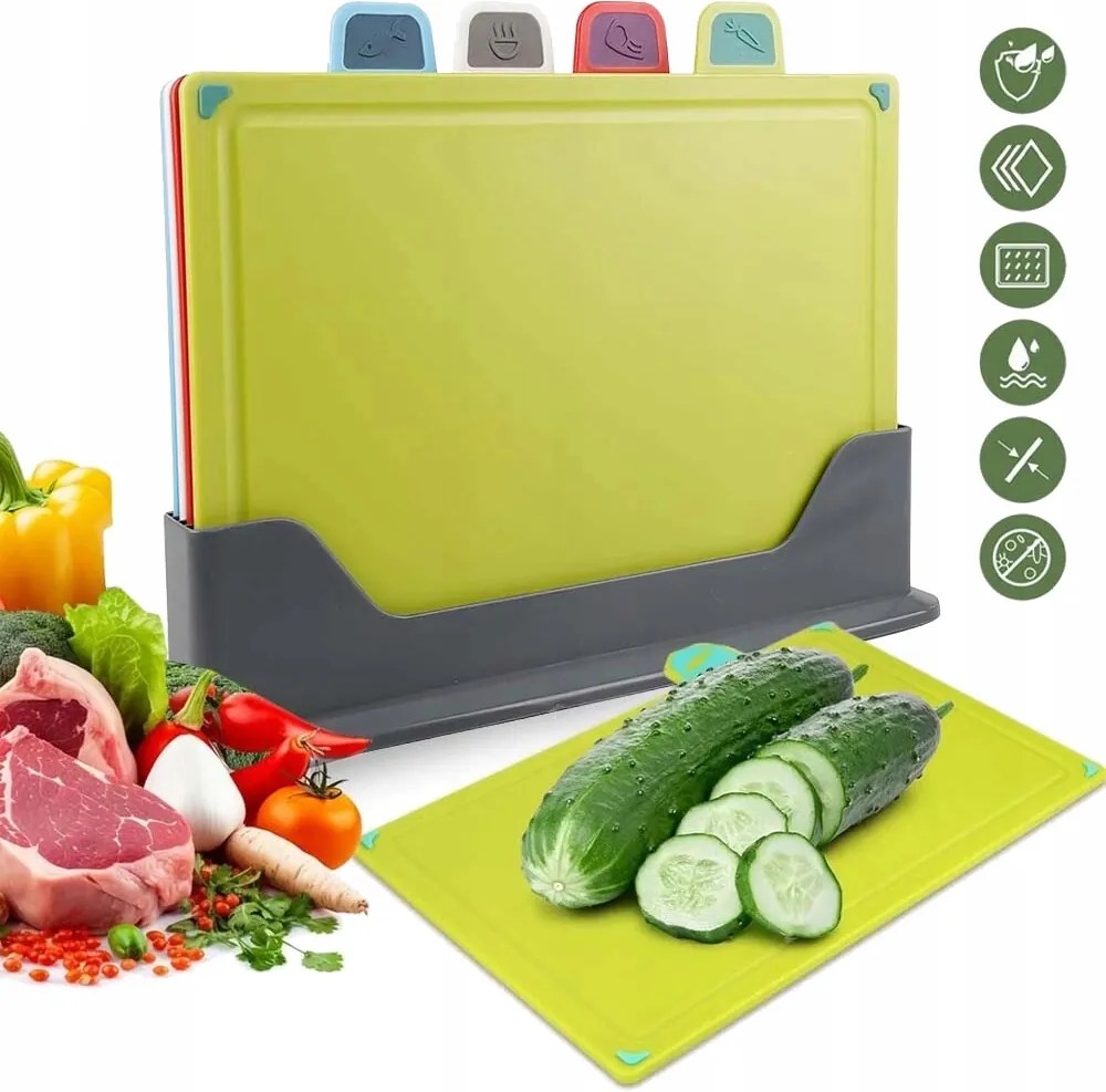 Konyhai vágódeszka Készlet 4 db-os konyhai Vágódeszka műanyag színes