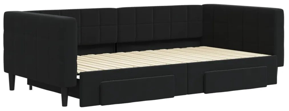 fekete kihúzható bársony heverő fiókkal 100 x 200 cm