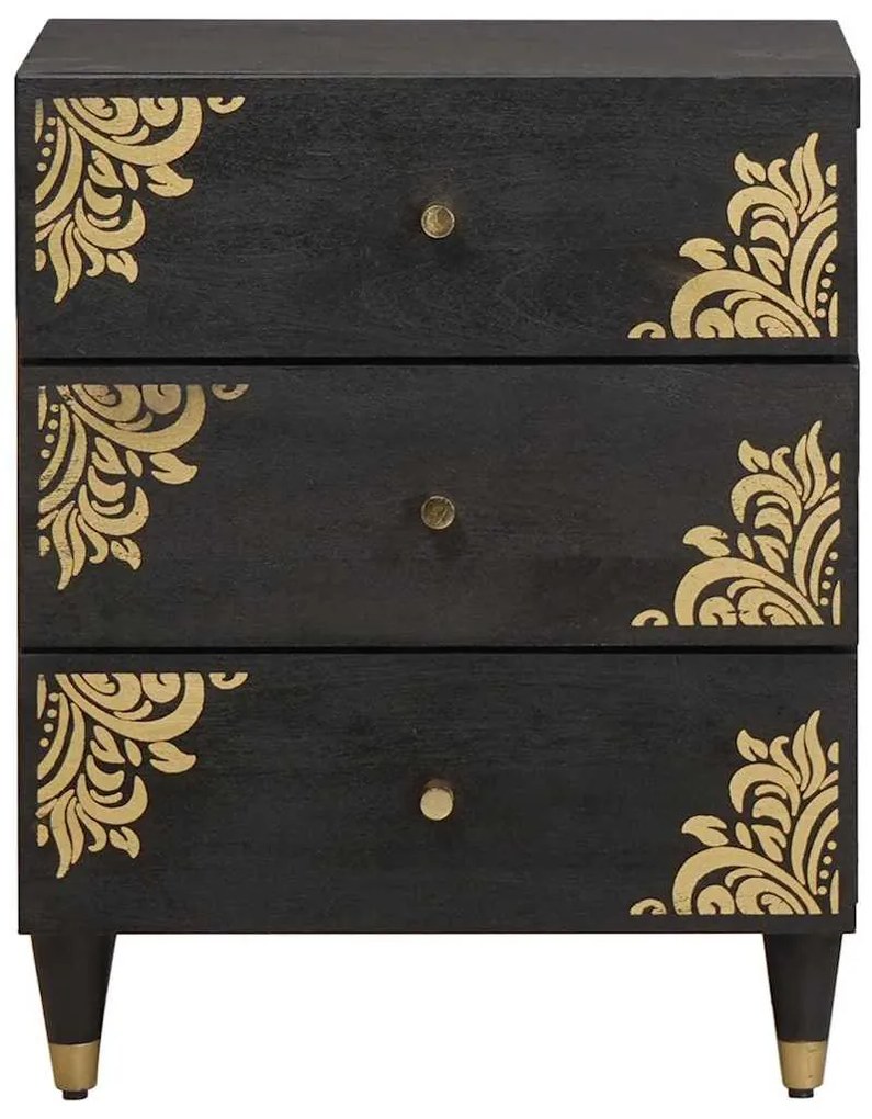 vidaXL Éjjeliszekrény fiókkal Fekete 50 x 33 x 62 cm Tömör Mangófát