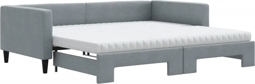 vidaXL világosszürke kihúzható szövet heverő matracokkal 100 x 200 cm