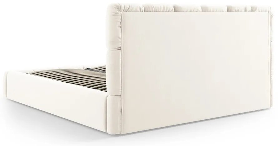 Krémszínű bársony kárpitozott ágyneműtartós franciaágy ágyráccsal 200x200 cm Bellis – Micadoni